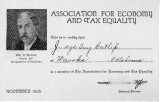 Cutlip's membership certificate for the Association for Economy and Tax Equality.
